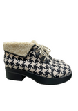 Gucci Shearling Hounstooth Lace Up Ankle Boots (Preowned)