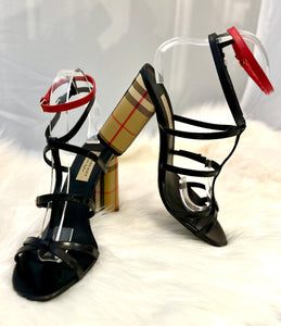 Pre owned Burberry Anthea double strap sandal with signature check
