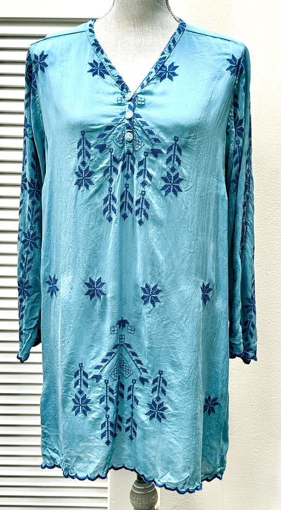 JOHNNY WAS BLUE DRESS (PREOWNED)