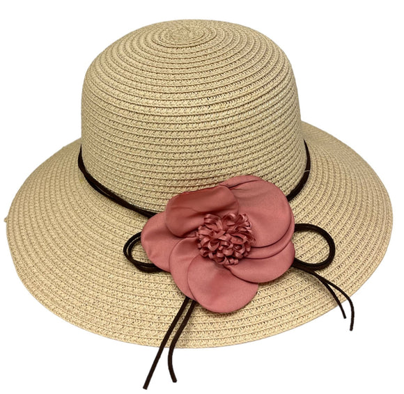 Straw Hat with Pink Flower (PREOWNED)